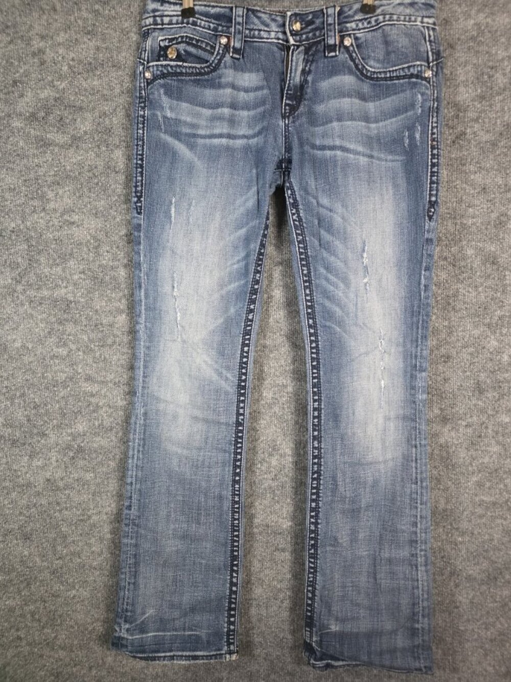 Rock Revival Jeans Womens 32 Blue Adele Bootcut Distressed Embroidered Stained
